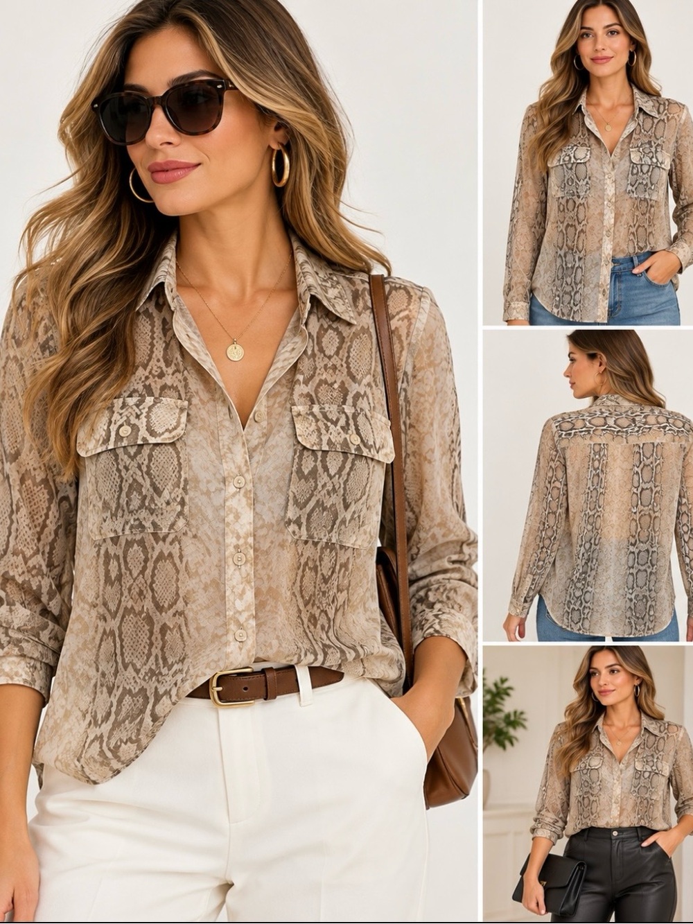 Old Navy Snakeskin Animal Print Button Down Blouse Shirt Women’s Small